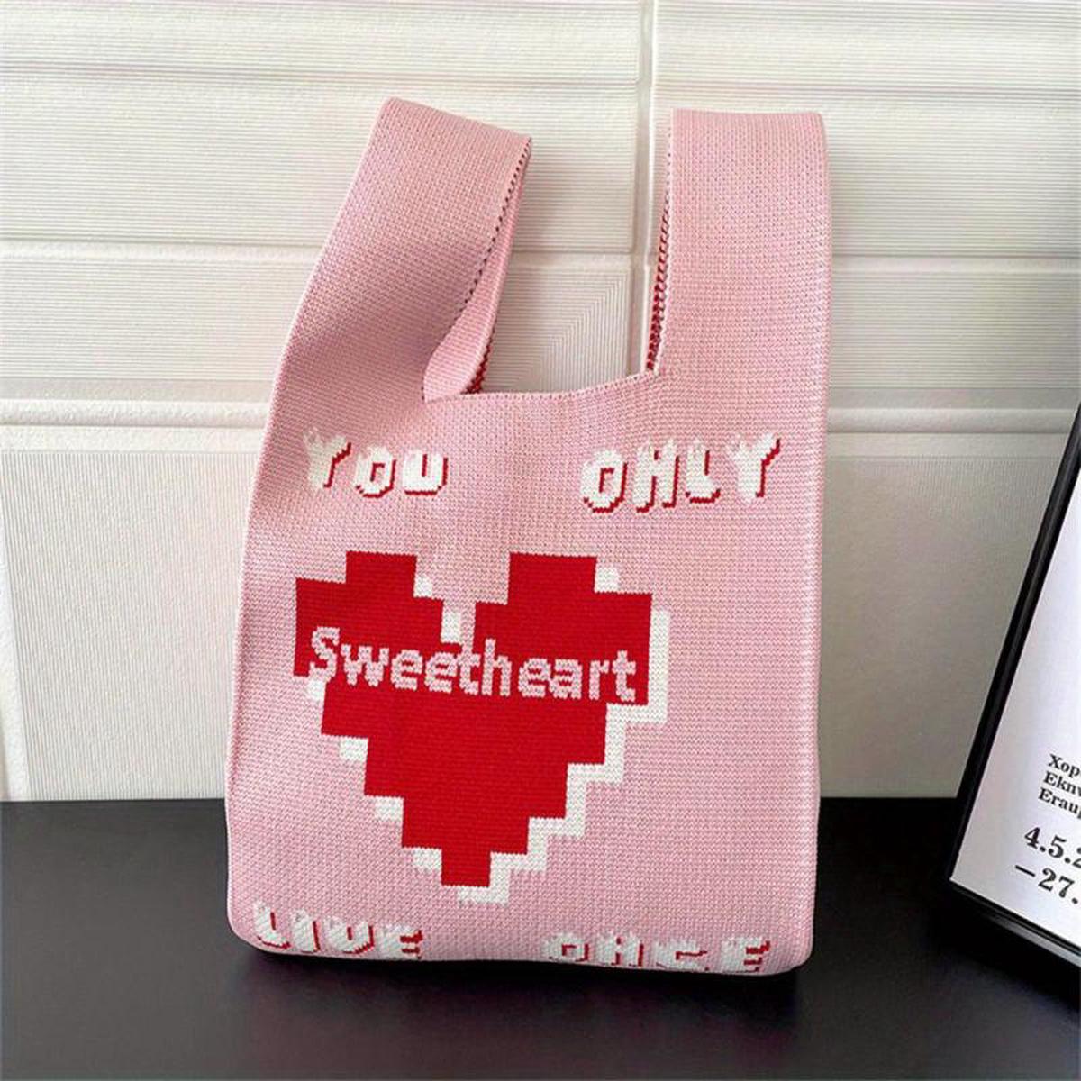 Heart Pattern Knitter Handbags Niche Crochet Bag Women's Tote Wrist Vest Bag