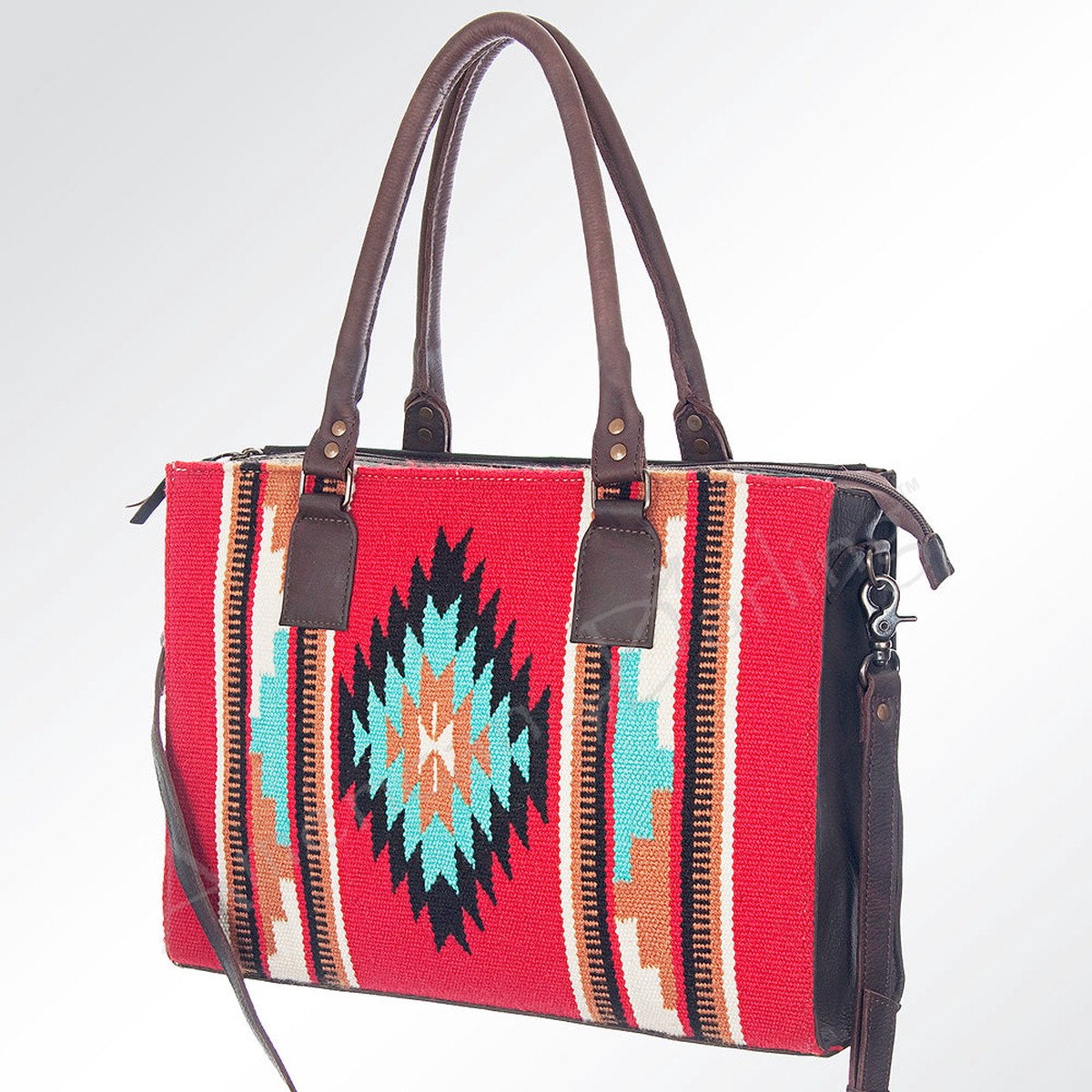 American Darling Tote Bag Hand Woven Saddle Blanket Genuine Leather Western Purse with YKK Zipper & Well-compartmentalized