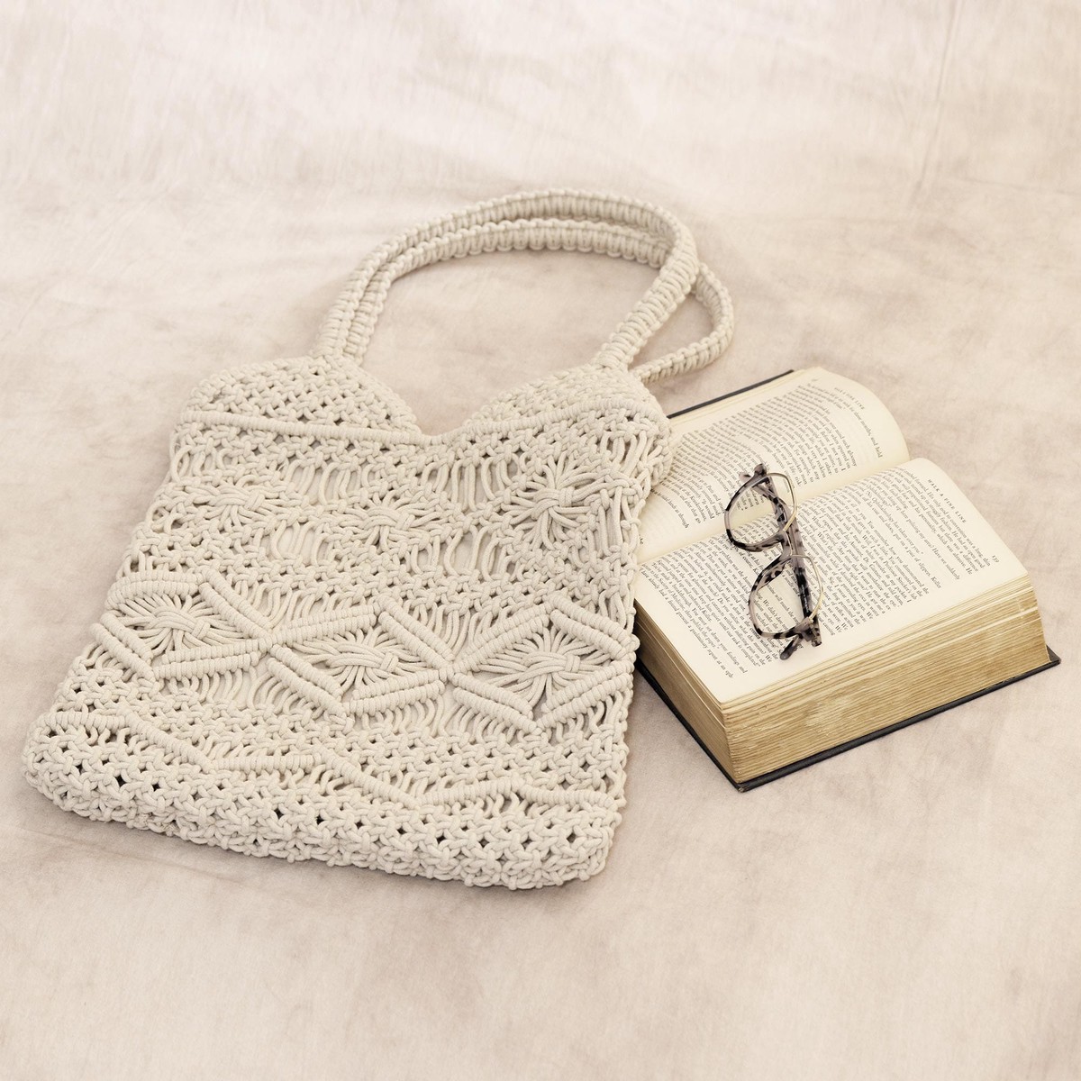 Hand Knotted Macrame Cotton Shoulder Bag - Boho Bliss