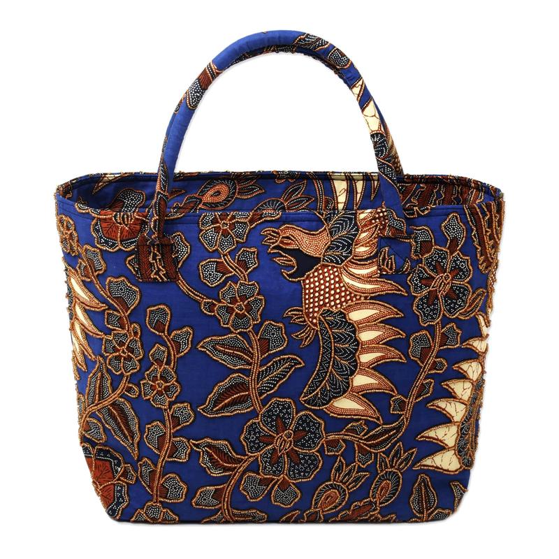 Beaded Blue Cotton Batik Handbag - Glorious Java