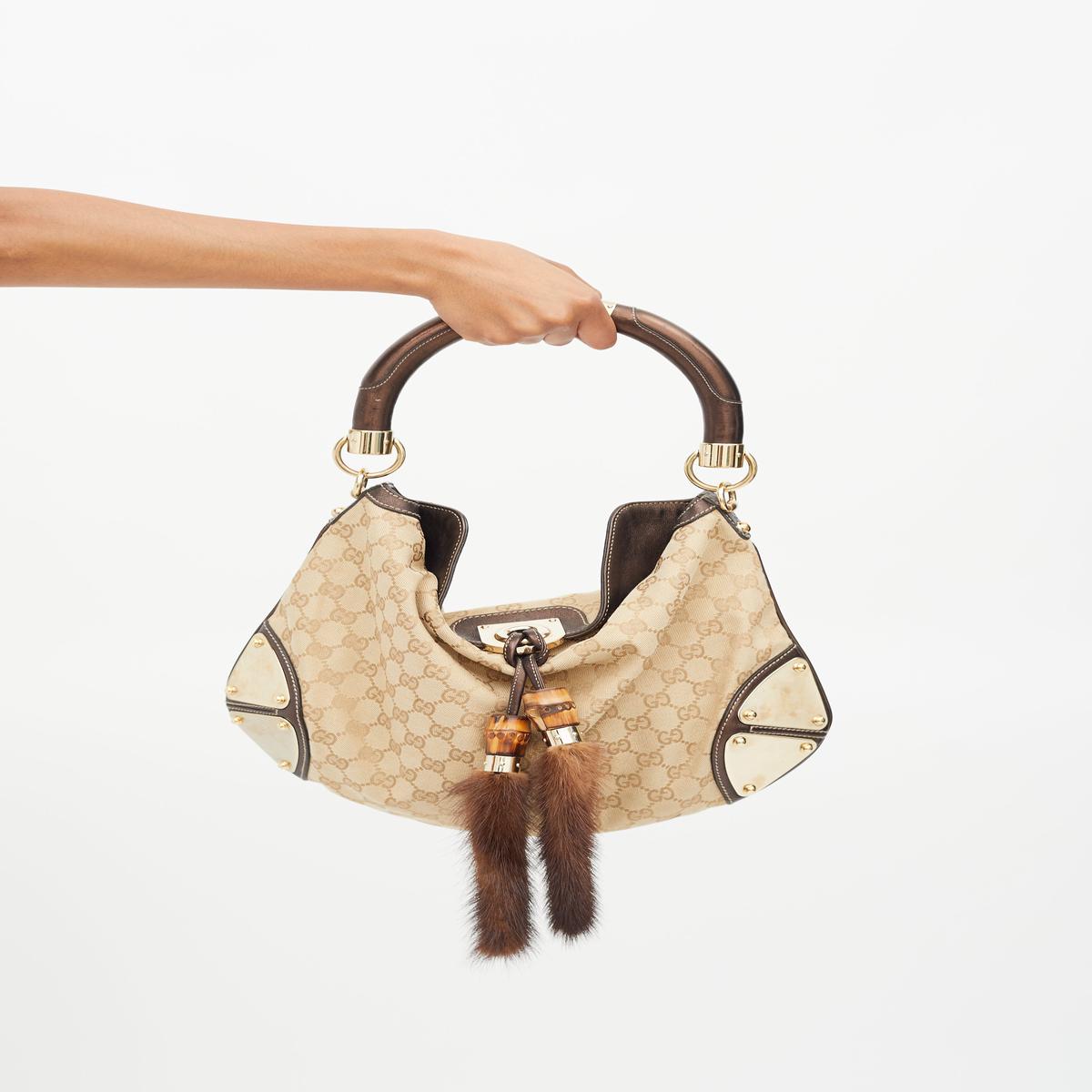 Brown GG Canvas & Fur Indy Shoulder Bag