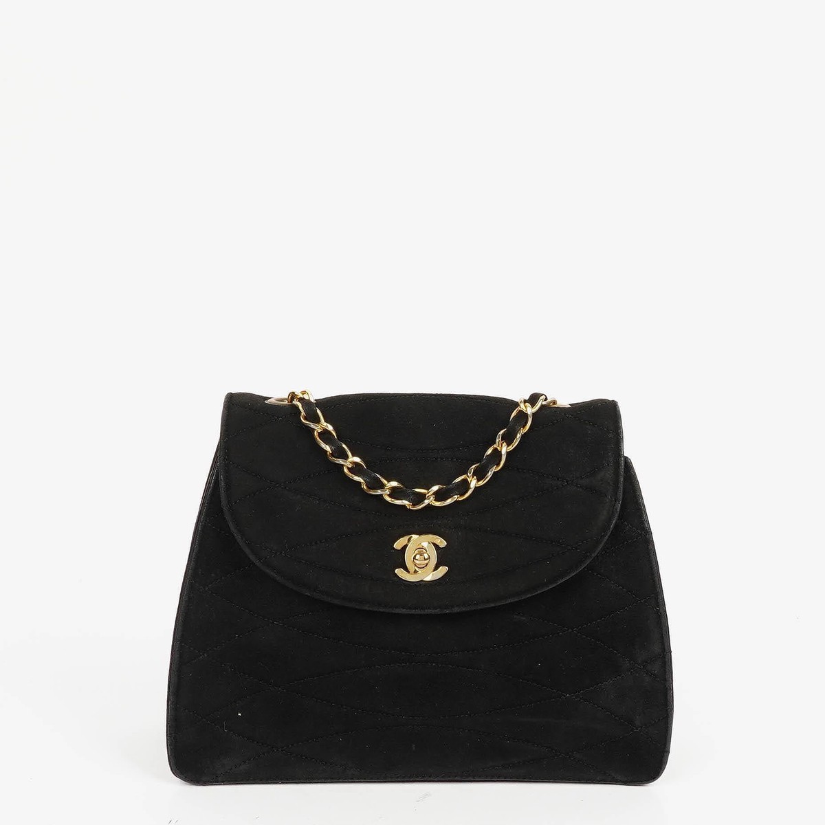 Chanel Mini Trapeze Flap Bag Black Quilted Suede With 24K Gold-Plated Hardware