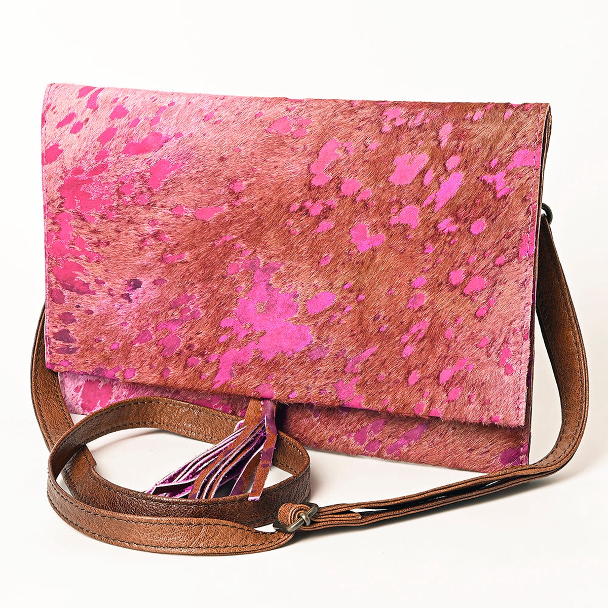American Darling Hair-On Cowhide Wallet Bag Genuine Leather Crossbody with Adjustable Strap and Secure Magnetic Closure