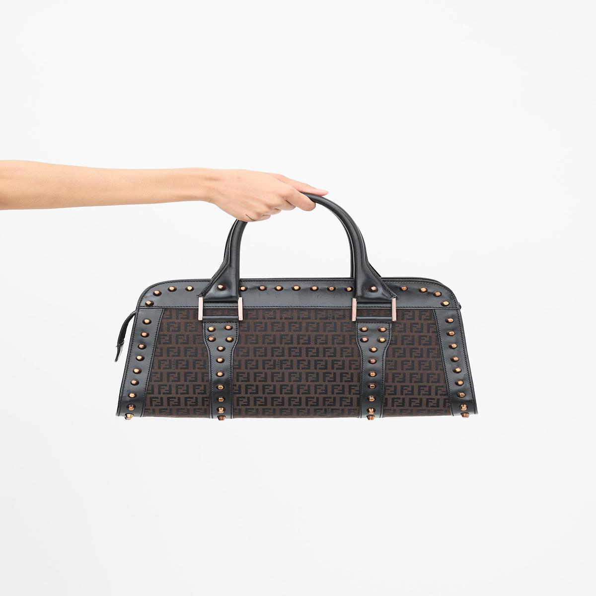 Brown & Black Leather Studded Zucchino Bag
