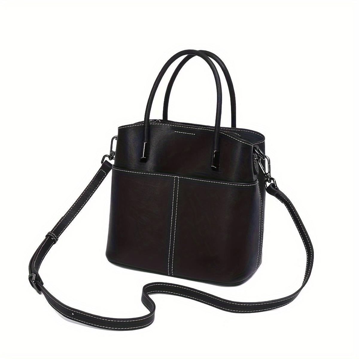 Classic Brown Leather Women's Tote Bag with Zipper Closure