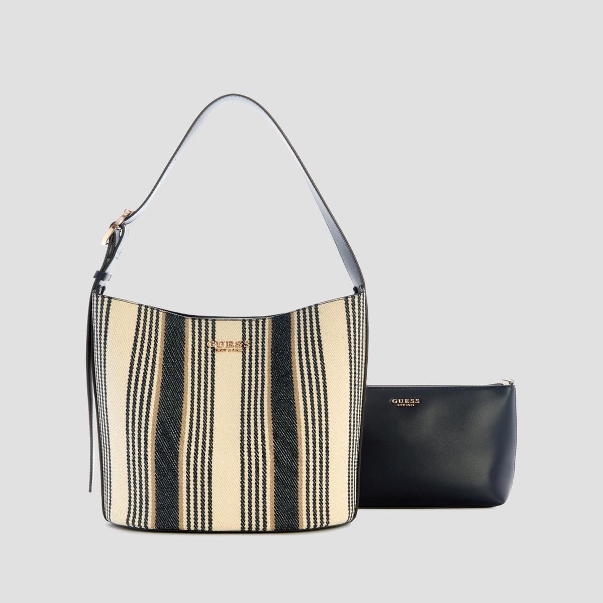 Navy Stripe Nicolette Large Bucket Shoulder Bag