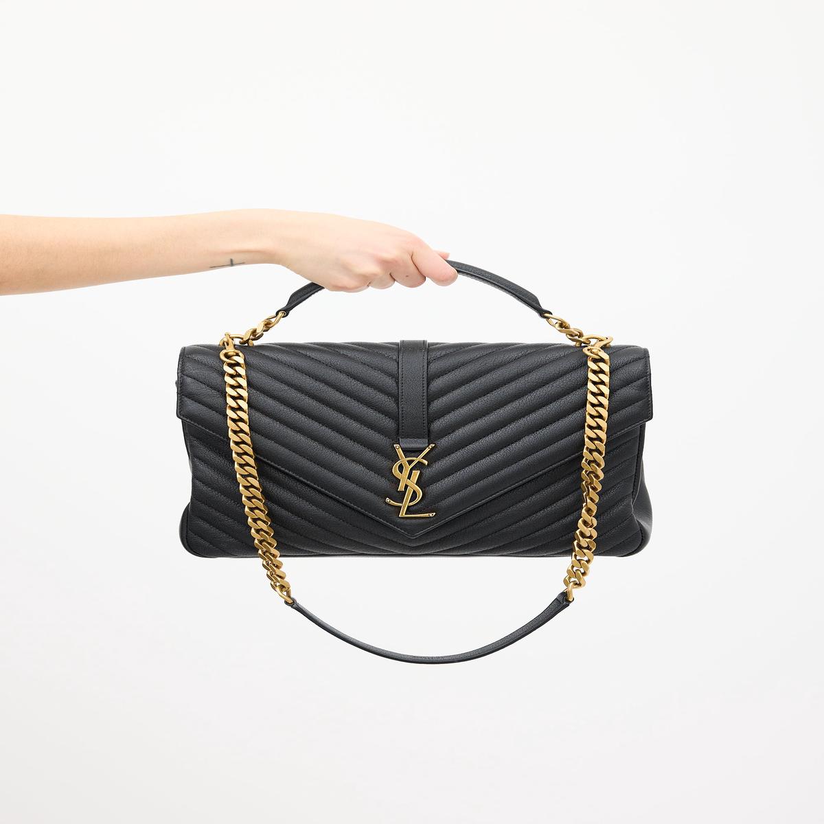 Black Leather Large Envelope Chain Bag