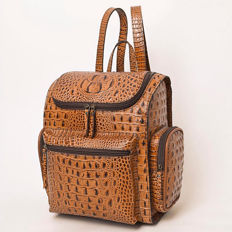 American Darling Western Backpack Purse Handcrafted from Crocodile Embossed Genuine Leather | Flap Closure & Multi-Pocket Design for Travel