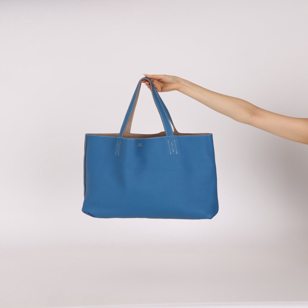 Herms 2011 Mykonos Blue Gris Tourterelle Taurillon Clemence Double Sens 36 Reversible Tote