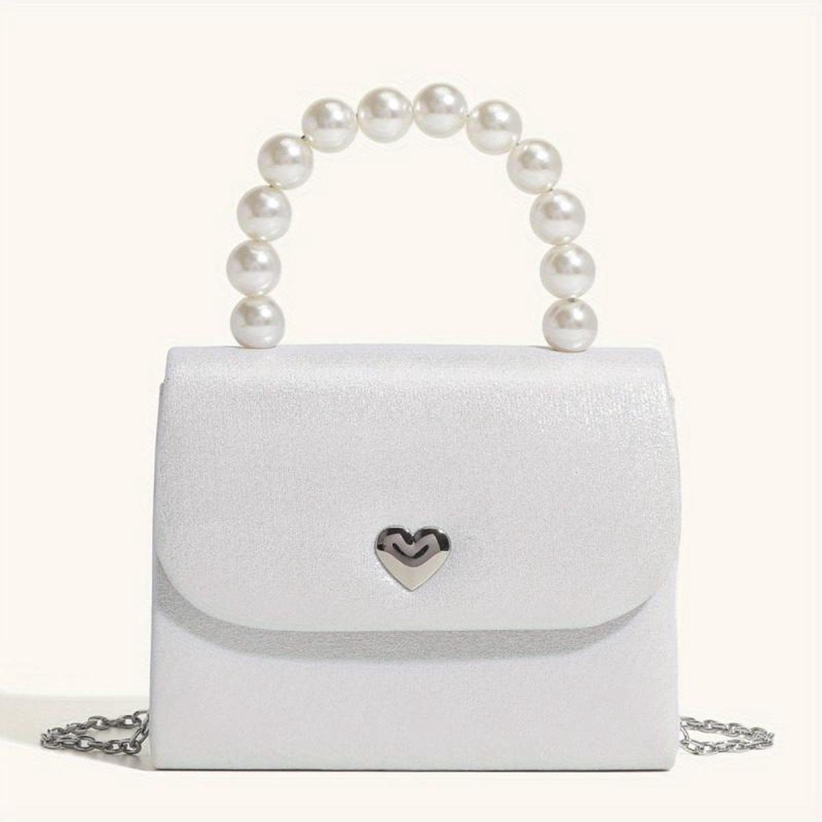 Faux Pearl Flap Shoulder Bag Top Handle Handbag Crossbody Bag