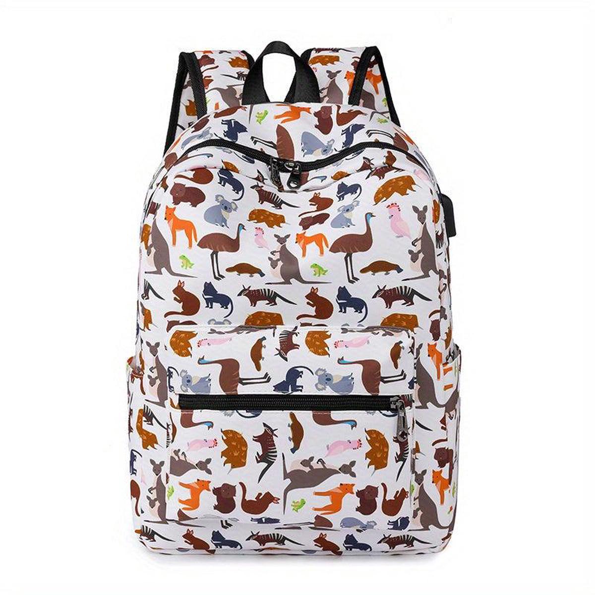 Cartoon Pattern Backpack Zipper Travel Rucksack Stylish Bag