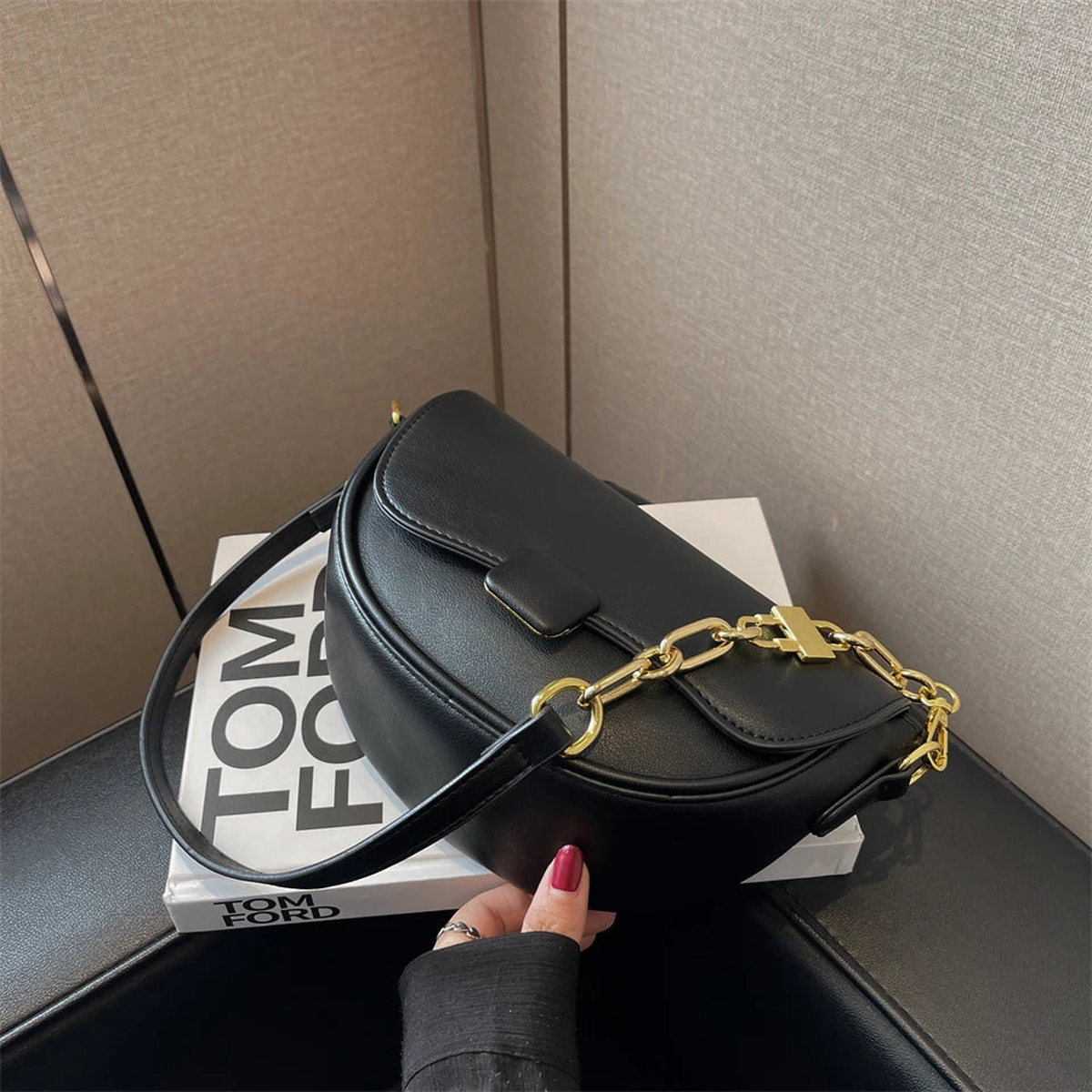 Leather Round Crossbody Bag for Women