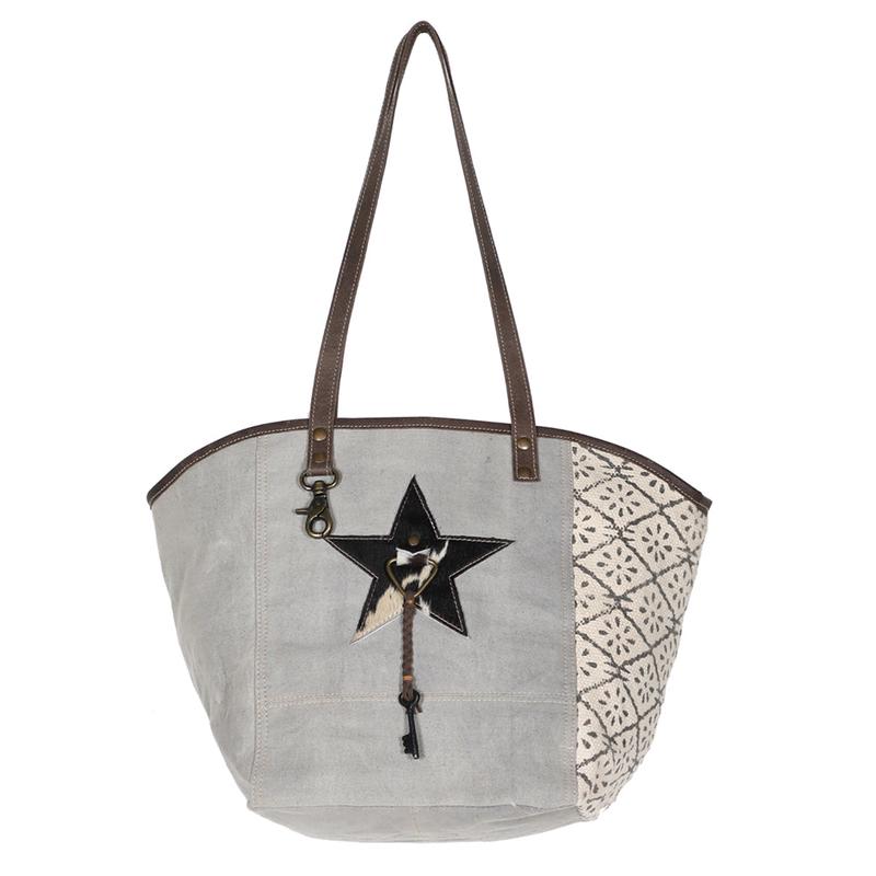 Ohlay Bags OHV174 Tote Upcycled Canvas Hair-On Genuine Leather Women Bag Western Handbag Purse