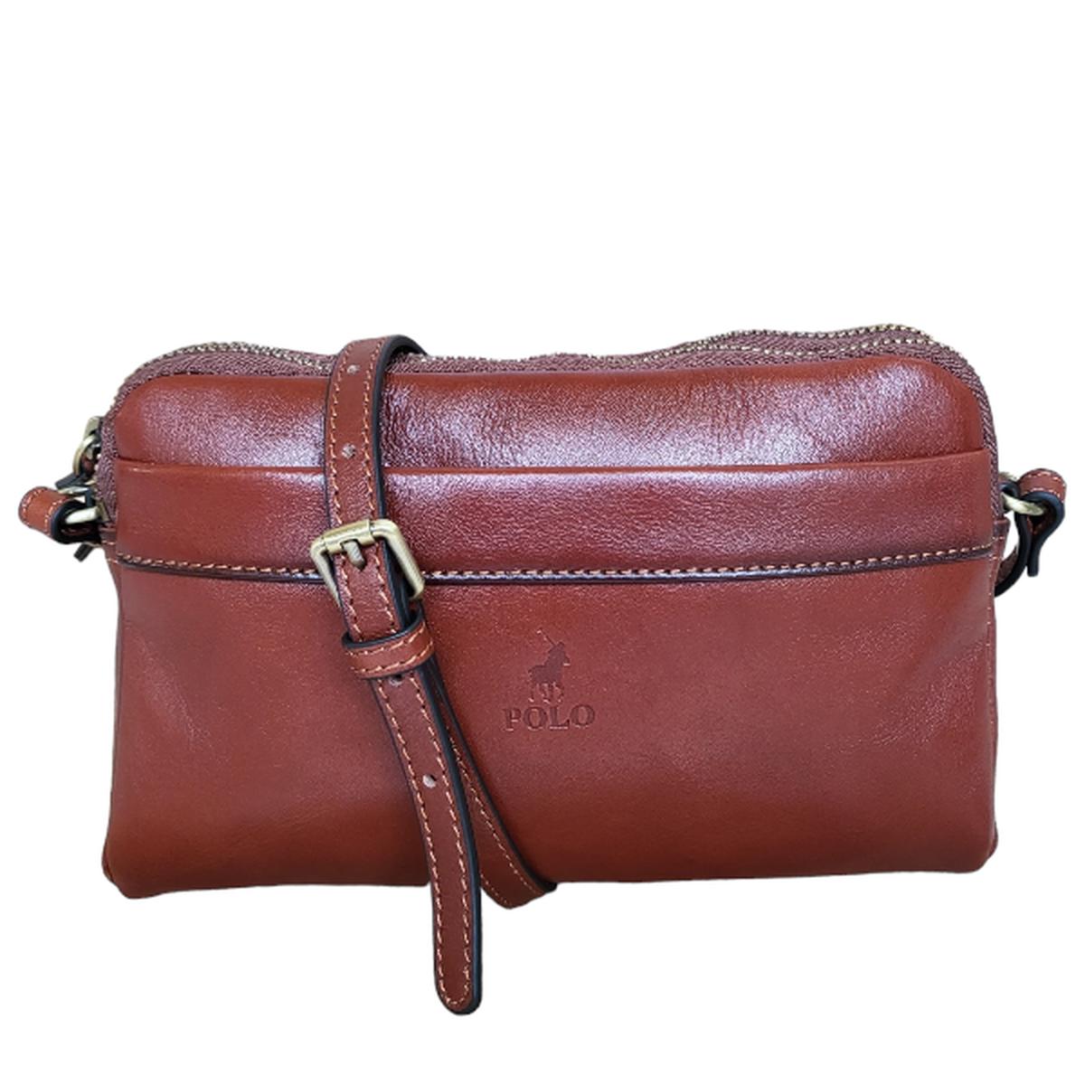 Polo Vega Double Zip Sling Bag In Brown