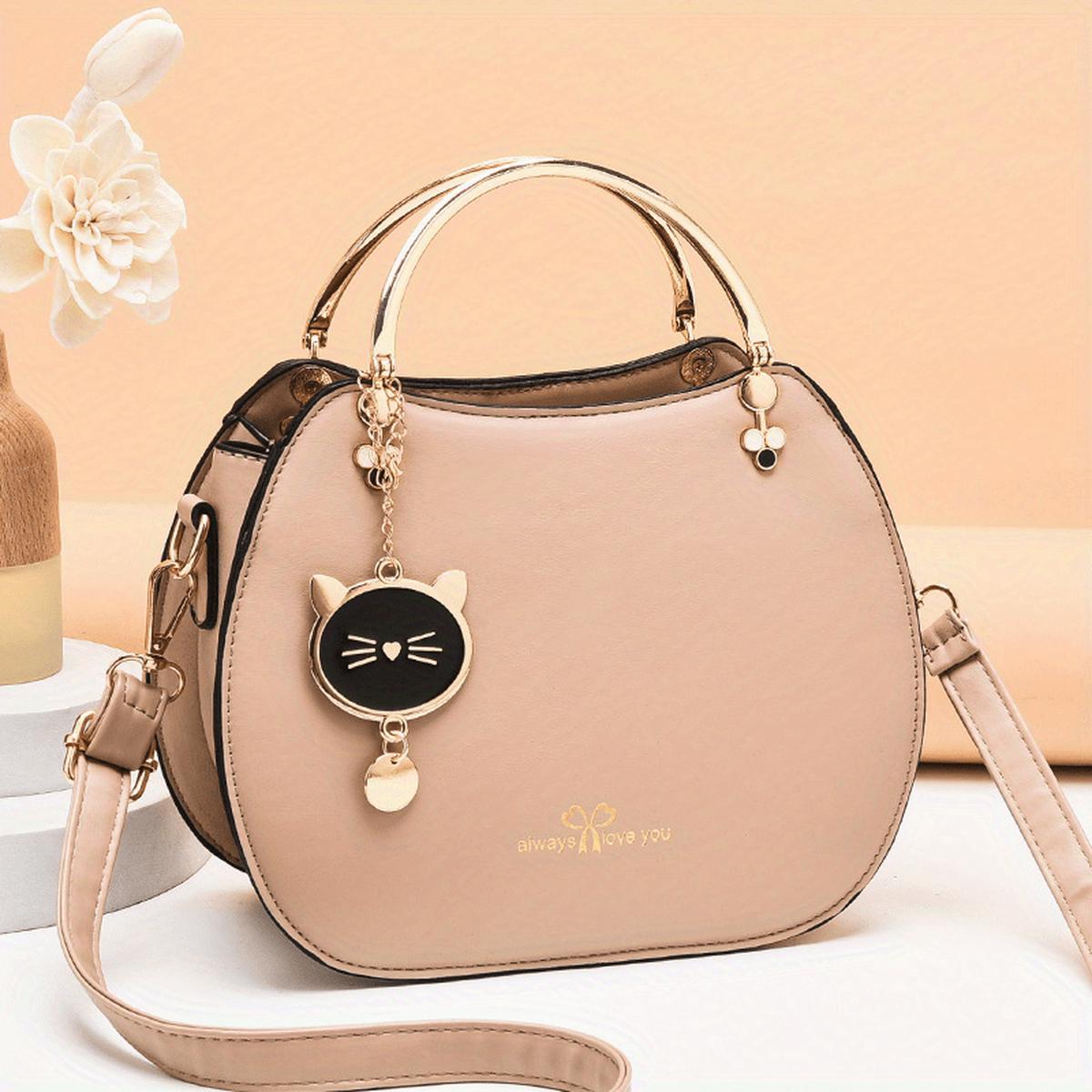 Round Handbag Cat Decor Crossbody Bag Top Ring Every Purse