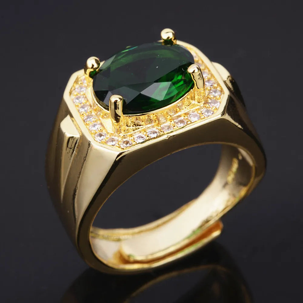 Vintage Green Emerald Zircon Diamond Ring 14k Men's Jewelry