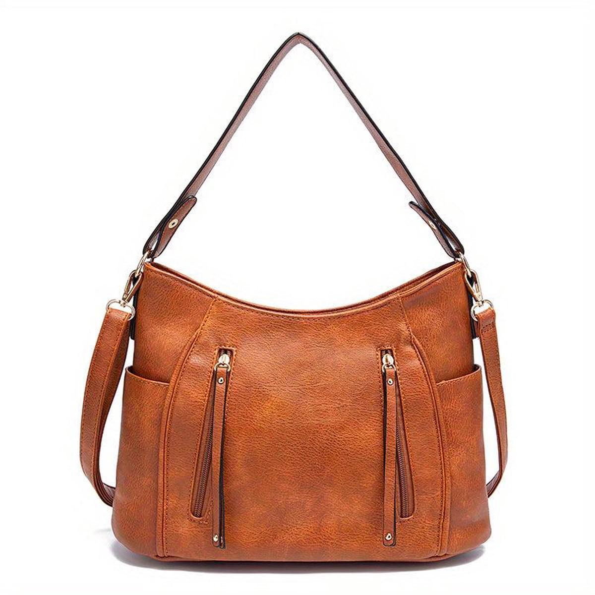 Large Retro Hobo Bag Solid Faux Leather Shoulder Bag Women's Handbag