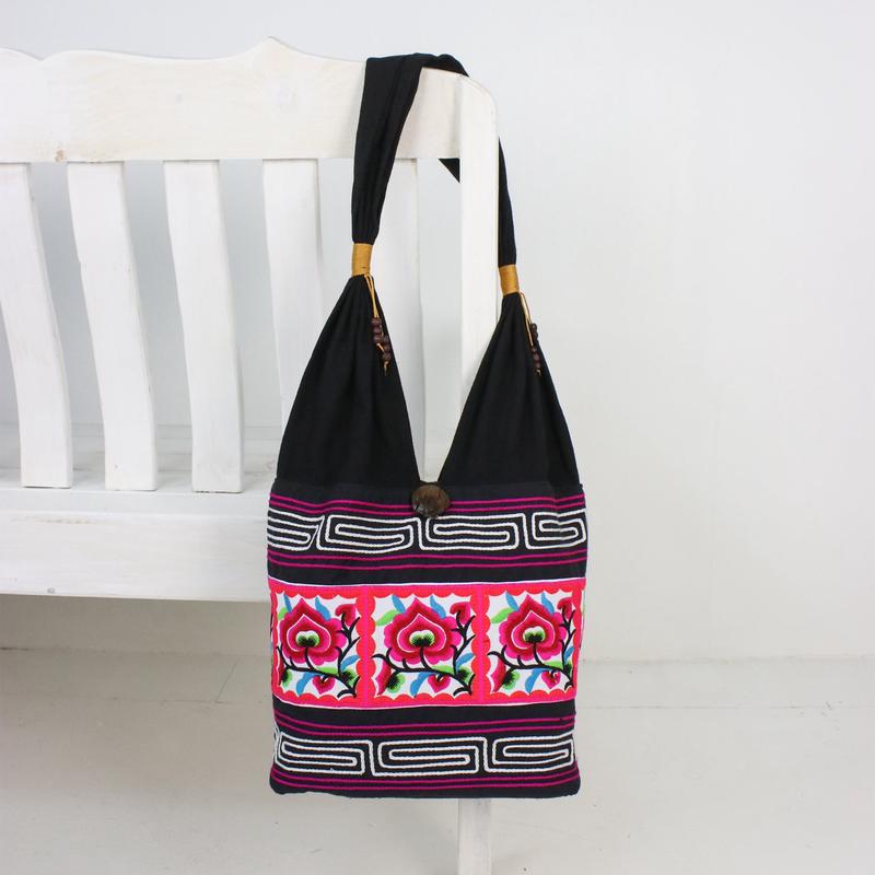Pink Floral Cotton Blend Shoulder Bag from Thailand - Thai Flora