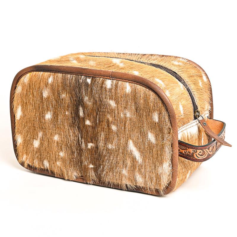American Darling Hair-On Cowhide Jewelry Bag in Genuine Leather Western Travel Case with Spacious Storage