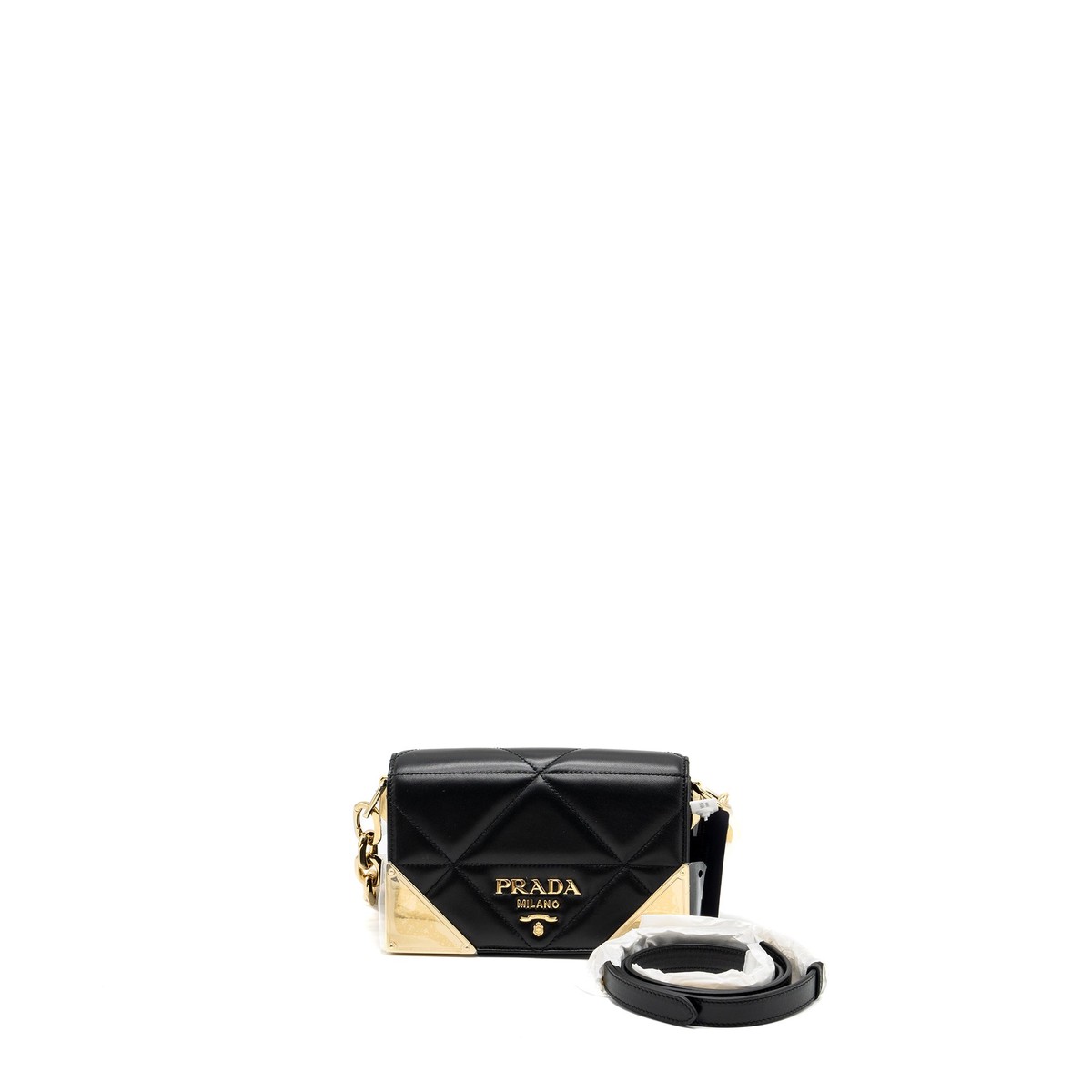 Prada Shoulder Bag Quilted Nappa Leather Black GHW