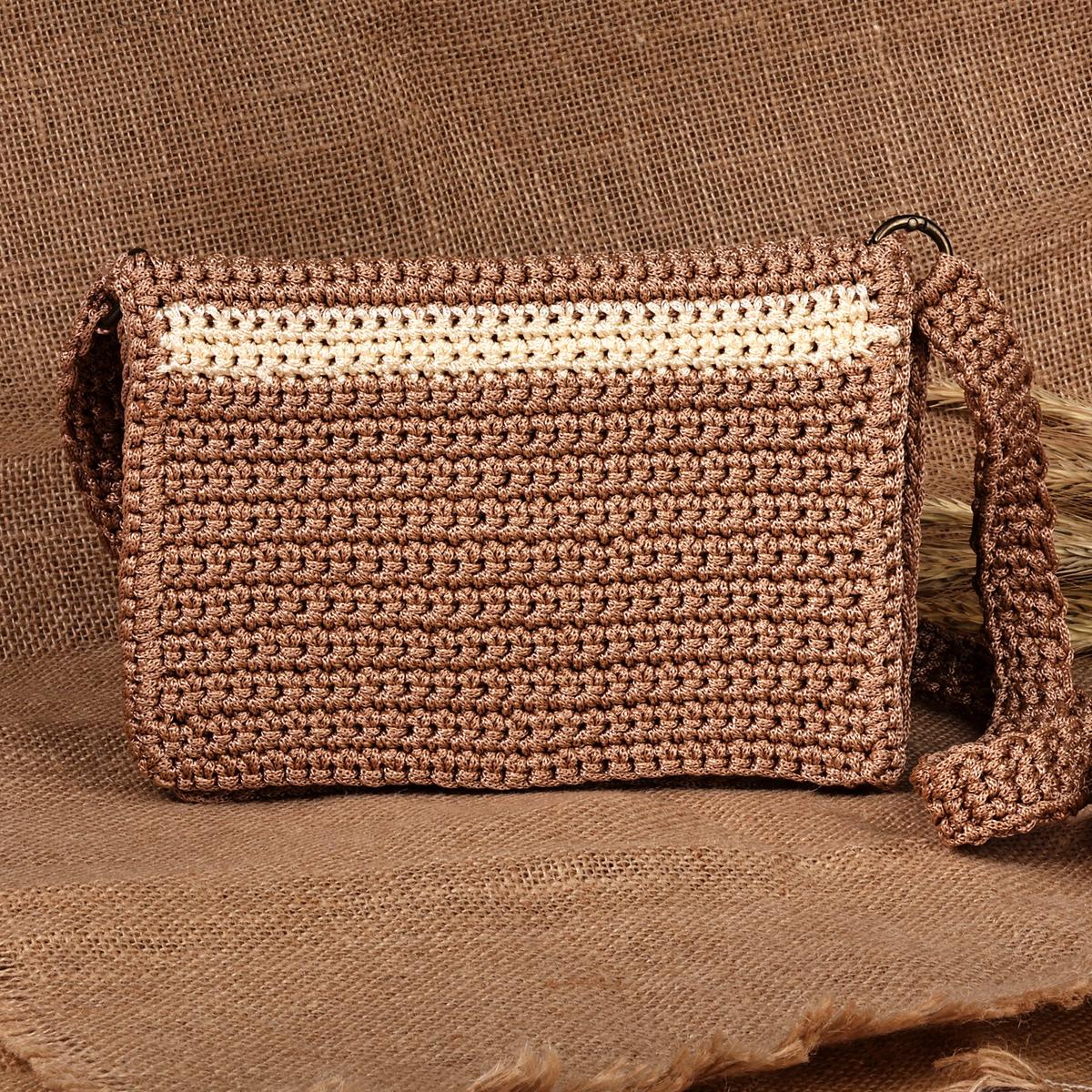 Brown and Ivory Crocheted Sling Bag Handcrafted in Armenia - Chic Companion
