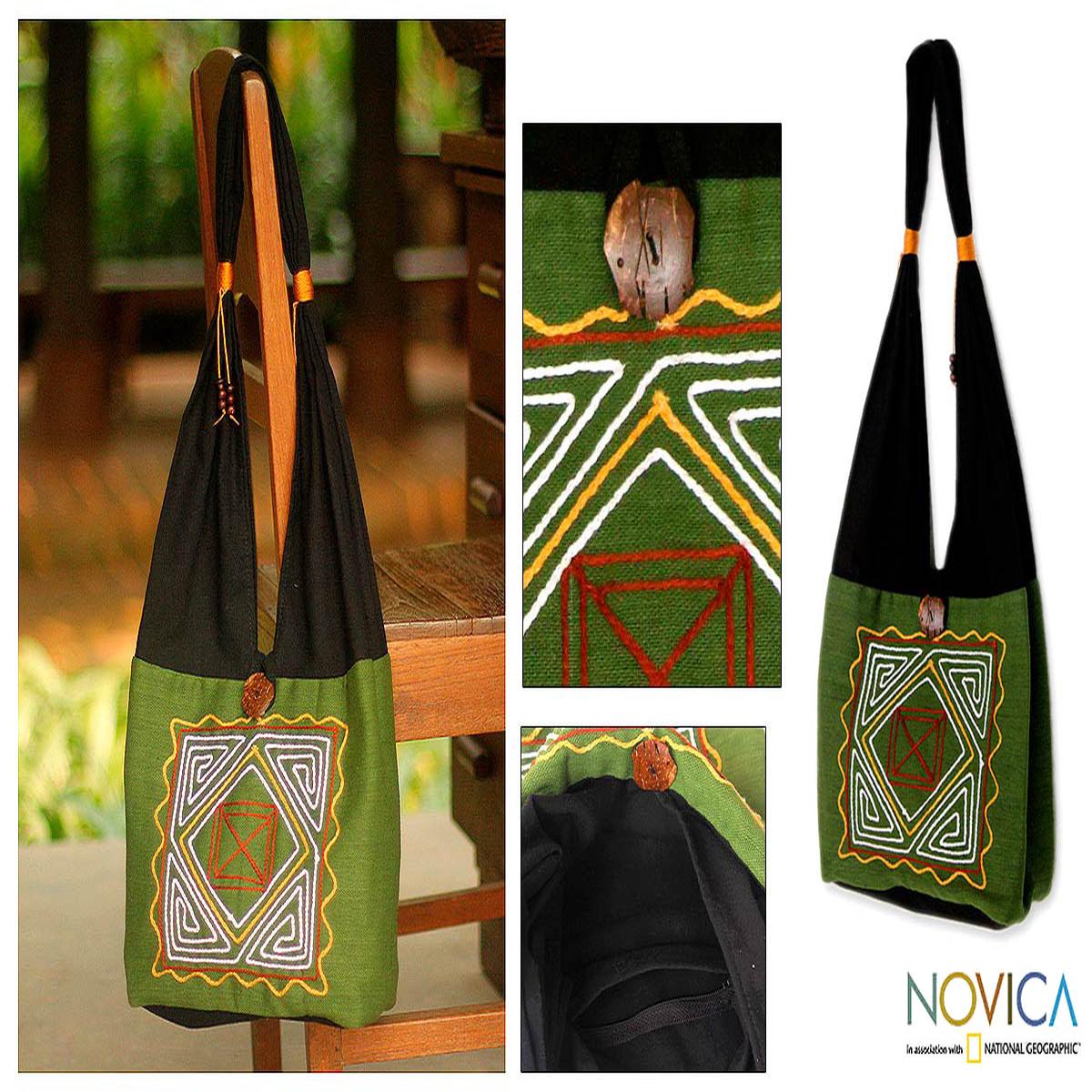 Thai Embroidered Cotton Shoulder Bag - Jade Secrets