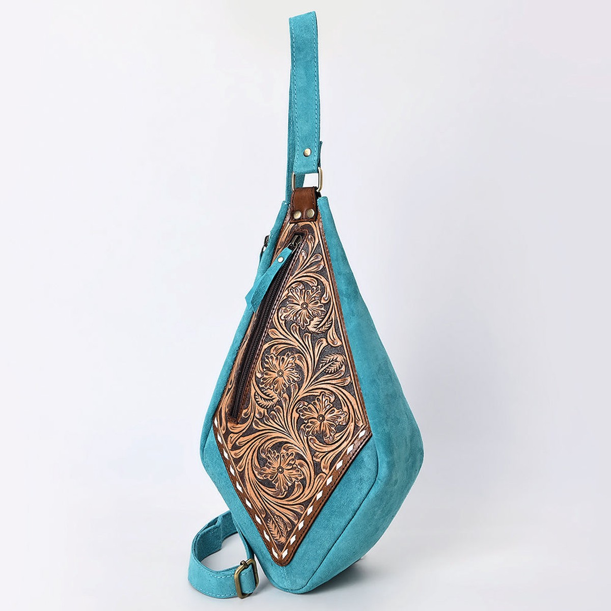American Darling Women's Hand Tooled Floral Carved Genuine Leather Sling Bag Eco-Friendly Crossbody Purse YKK Zipper
