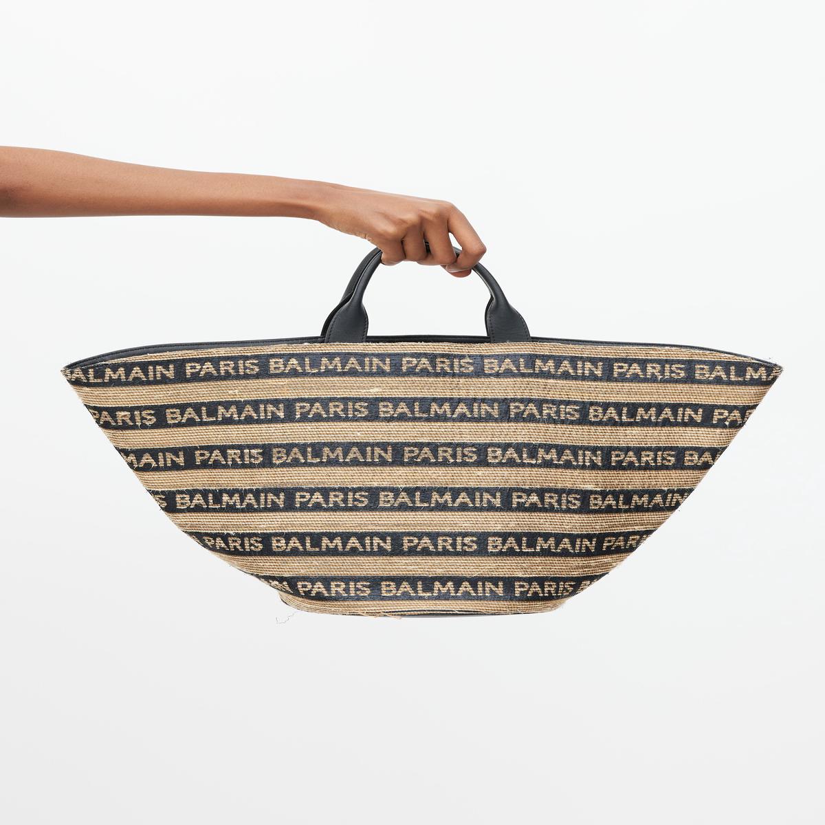 Brown & Black Raffia Logo Tote Bag