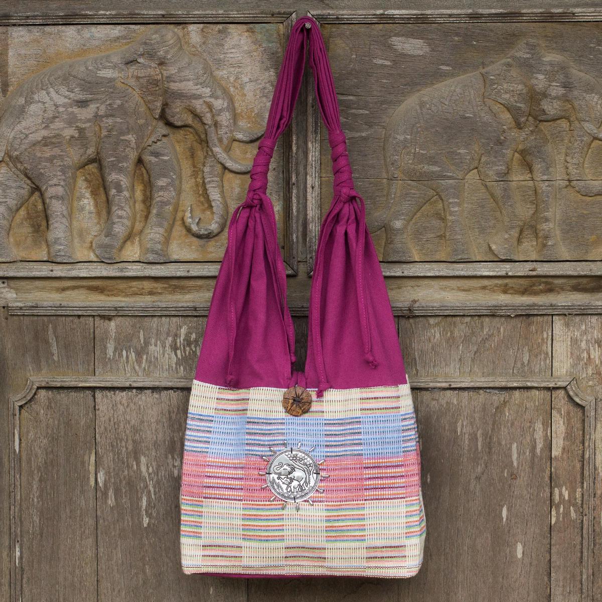 Unique Cotton Shoulder Bag from Thailand - Siamese Blush