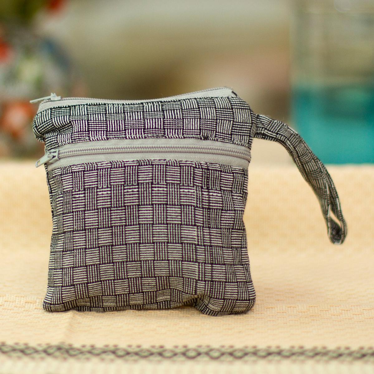 Black and White Basket Weave Patterned Cotton Coin Purse - Frugal Weave