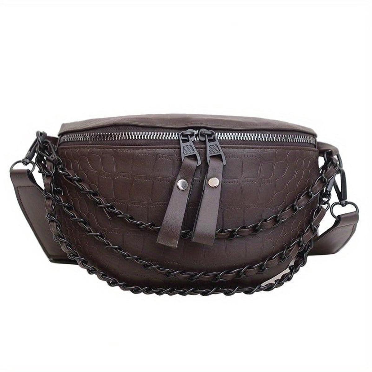 Crocodile Embossed Fanny Pack Chain Crossbody Bag