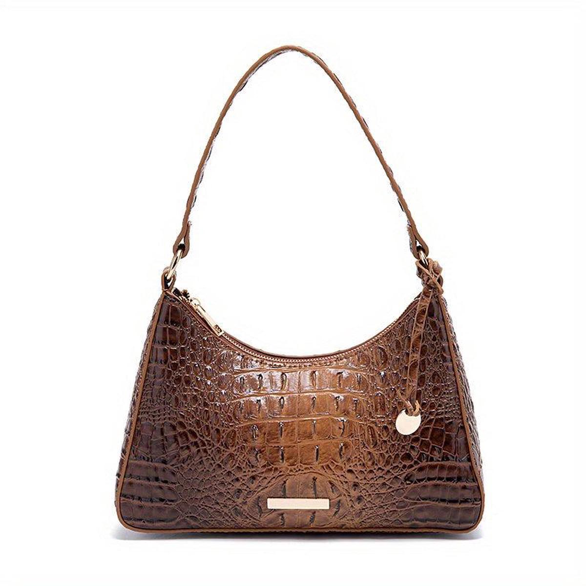 Crocodile Embossed Leather Underarm Purse Women's Shoulder Bag