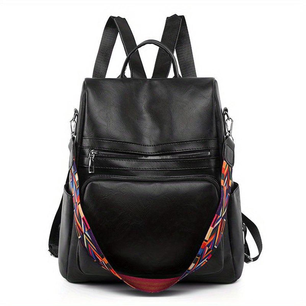 Functional PU Leather Backpack Purse Anti-theft Travel School Bag