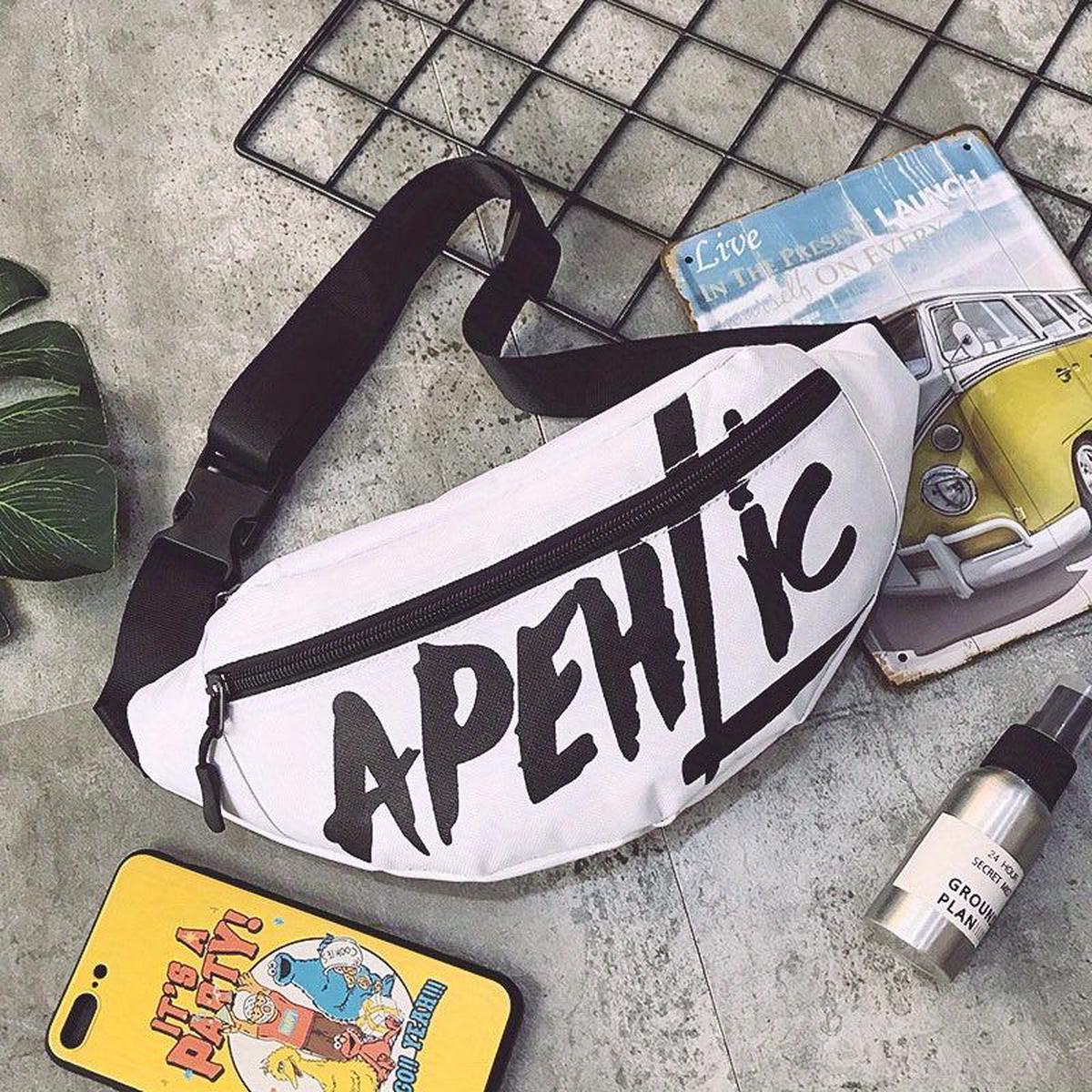 Men's Nylon Waist Bag Letter Crossbody Sports Travel Hiking Chest Fanny Pack