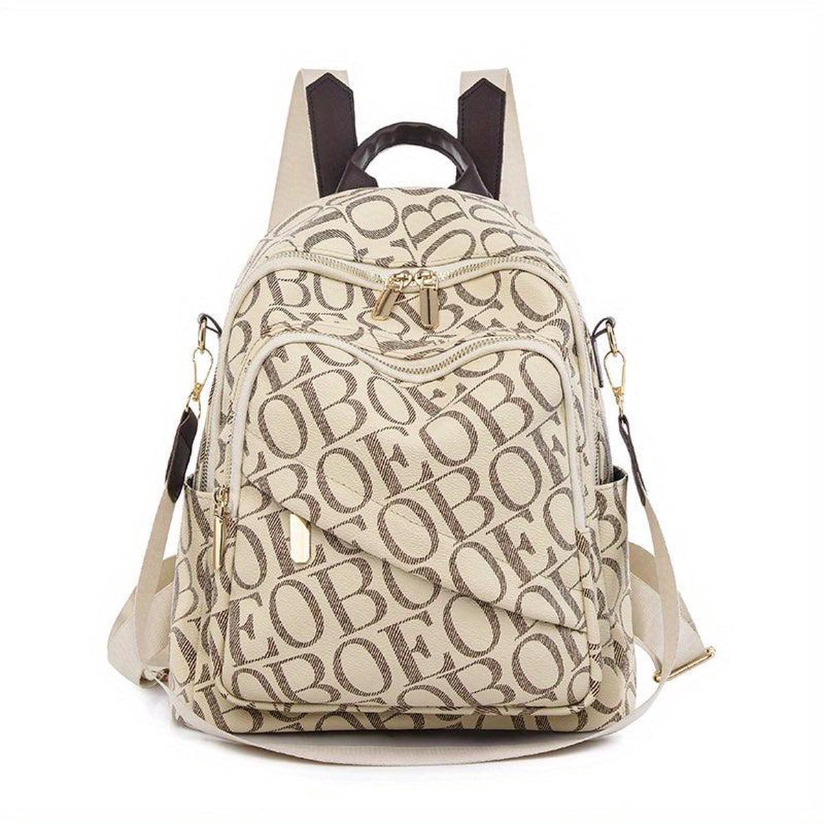 Vintage Letter Printed Backpack PU Leather Casual Travel Bag