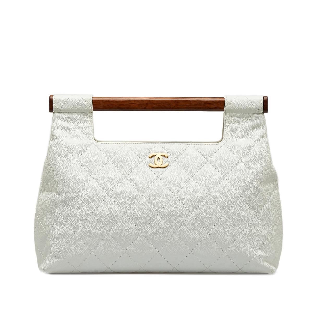 Chanel Quilted Caviar Wood Handle Tote Bag