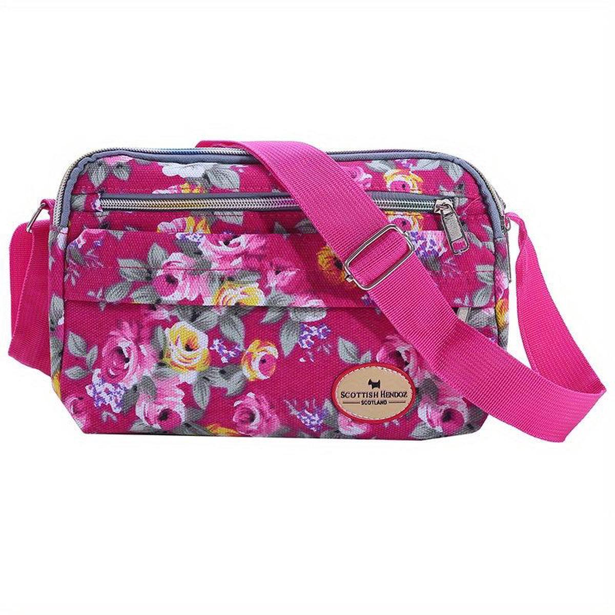Floral Pattern Crossbody Bag Canvas Shoulder Bag Women's Pockets Purse