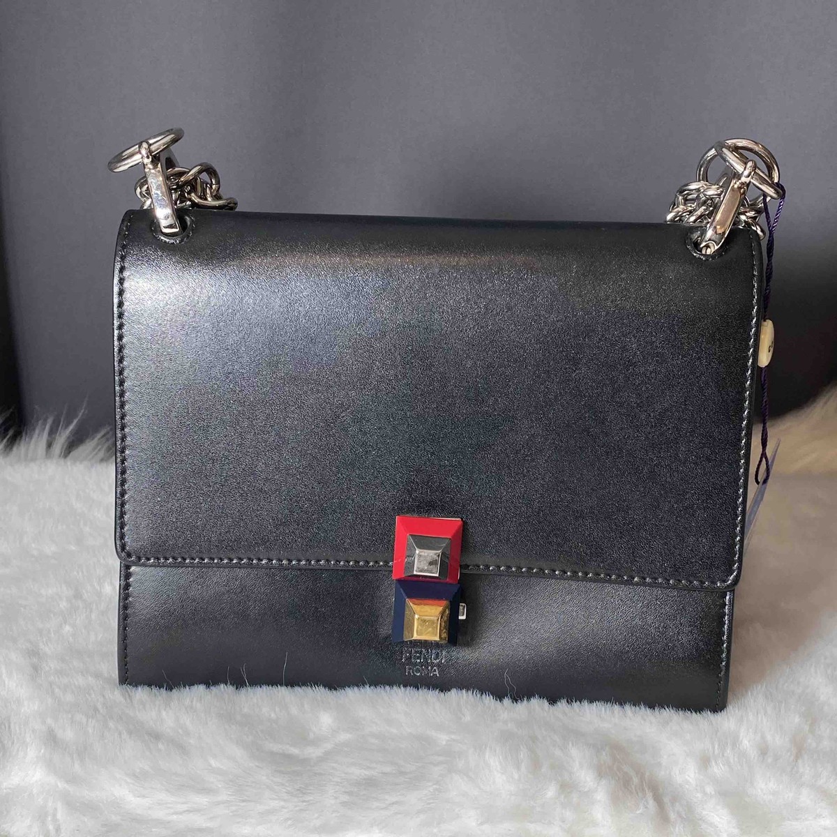 Preloved Fendi Kan I Black Leather Crossbody Bag