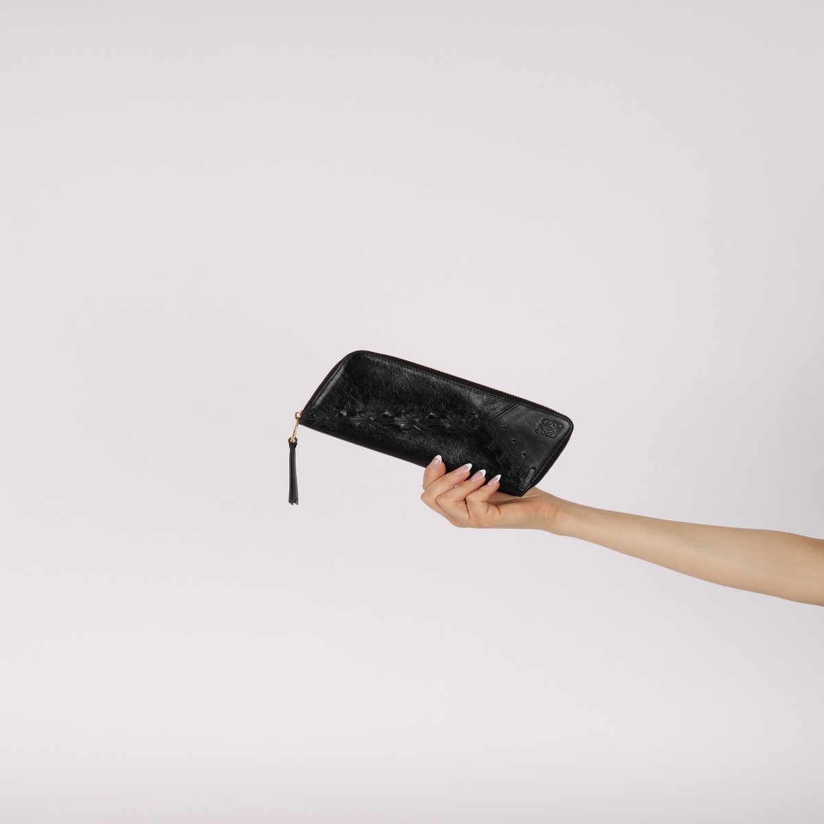Rare Loewe Glazed Calfskin Lace Anagram Continental Wallet
