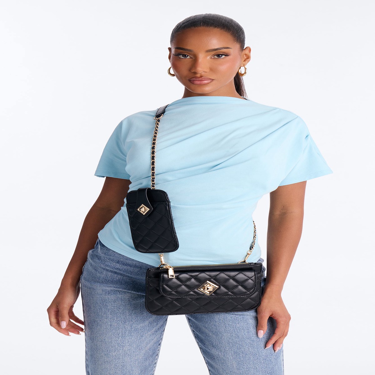 Waiting For Your Call Faux Leather Handbag And Phone Case - Black