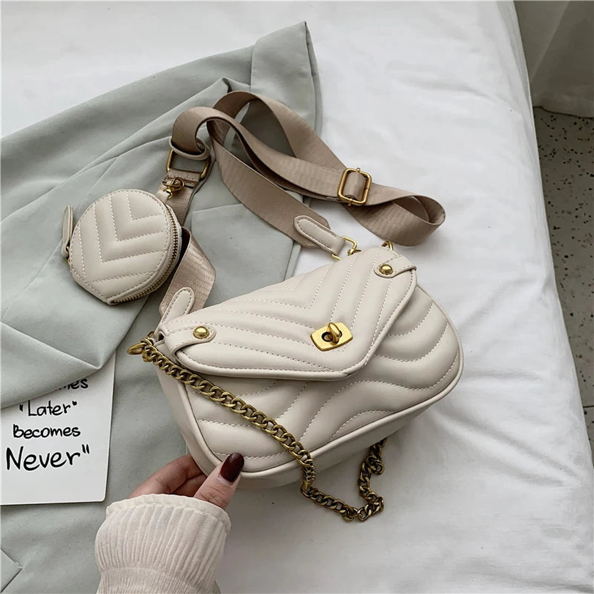 2 Pcs/set Small PU Leather Crossbody Bag Chain Shoulder Handbags
