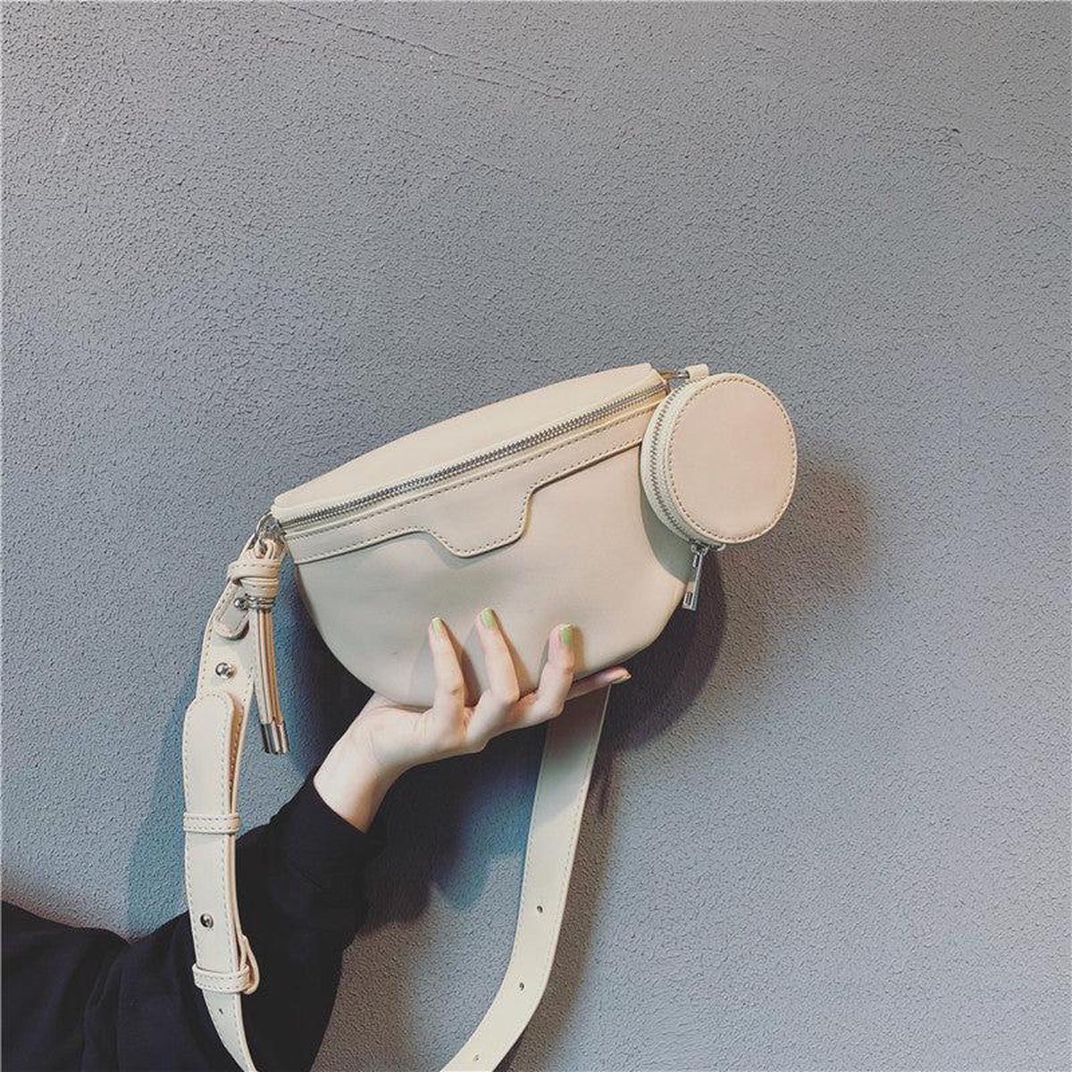 Casual Crossbody Bag with Mini Round Purse PU Leather Textured Fanny Pack