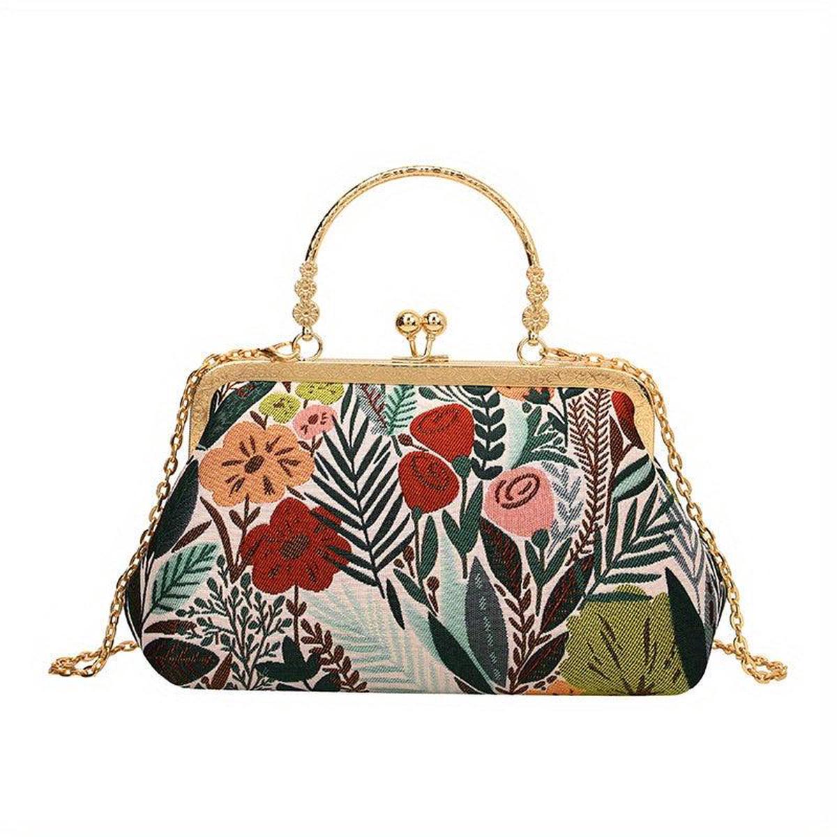 Vintage Floral Embroidered Frame Bag Evening Clutch Purse Handbag
