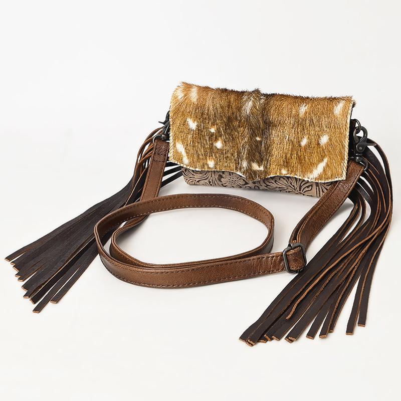 American Darling Hair-On Cowhide Genuine Leather Crossbody Bag Western Fringe Design with Secure Storage Premium Artisan Craftsmanship