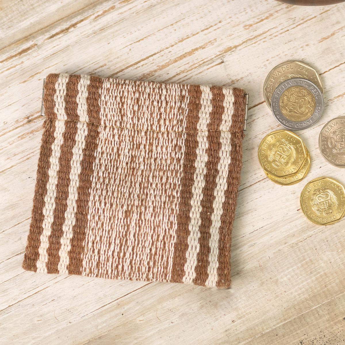 Hand-Woven Striped Cotton Coin Pouch with Snap Top Closure - Northern Flight