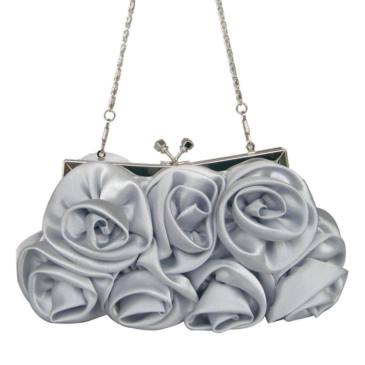 Satin Clutch Bag Elegant Rose Purse Chain Hand Evening Bag