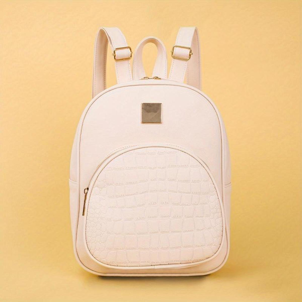 Stone Pattern Backpack PU Leather Textured School Travel Bag