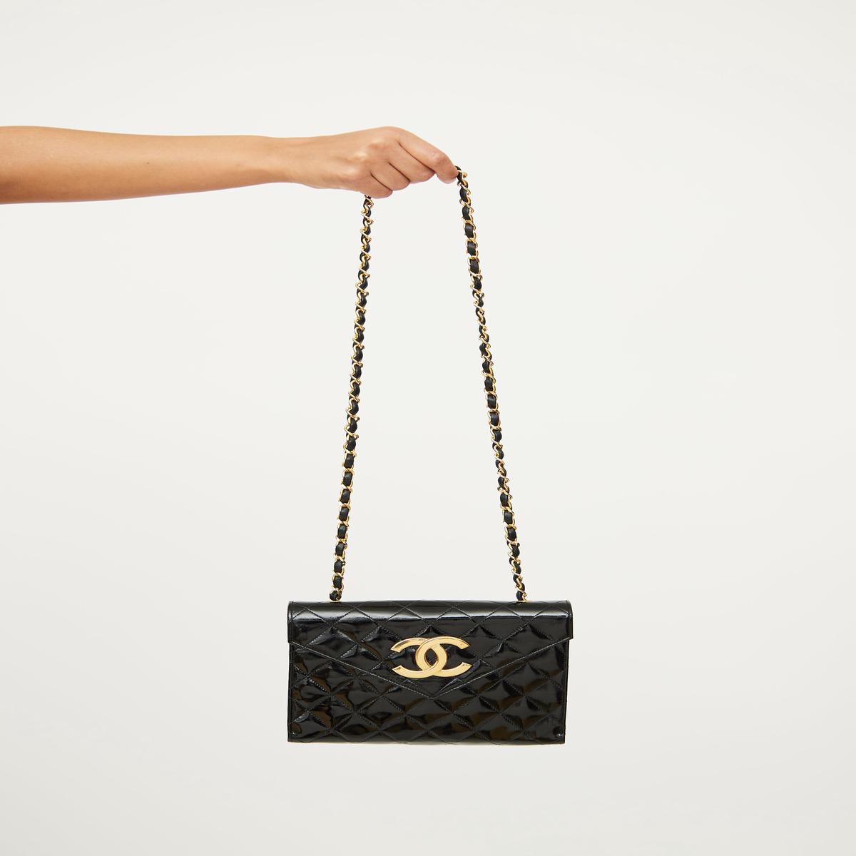 1986 Black Patent Envelope CC Flap Bag