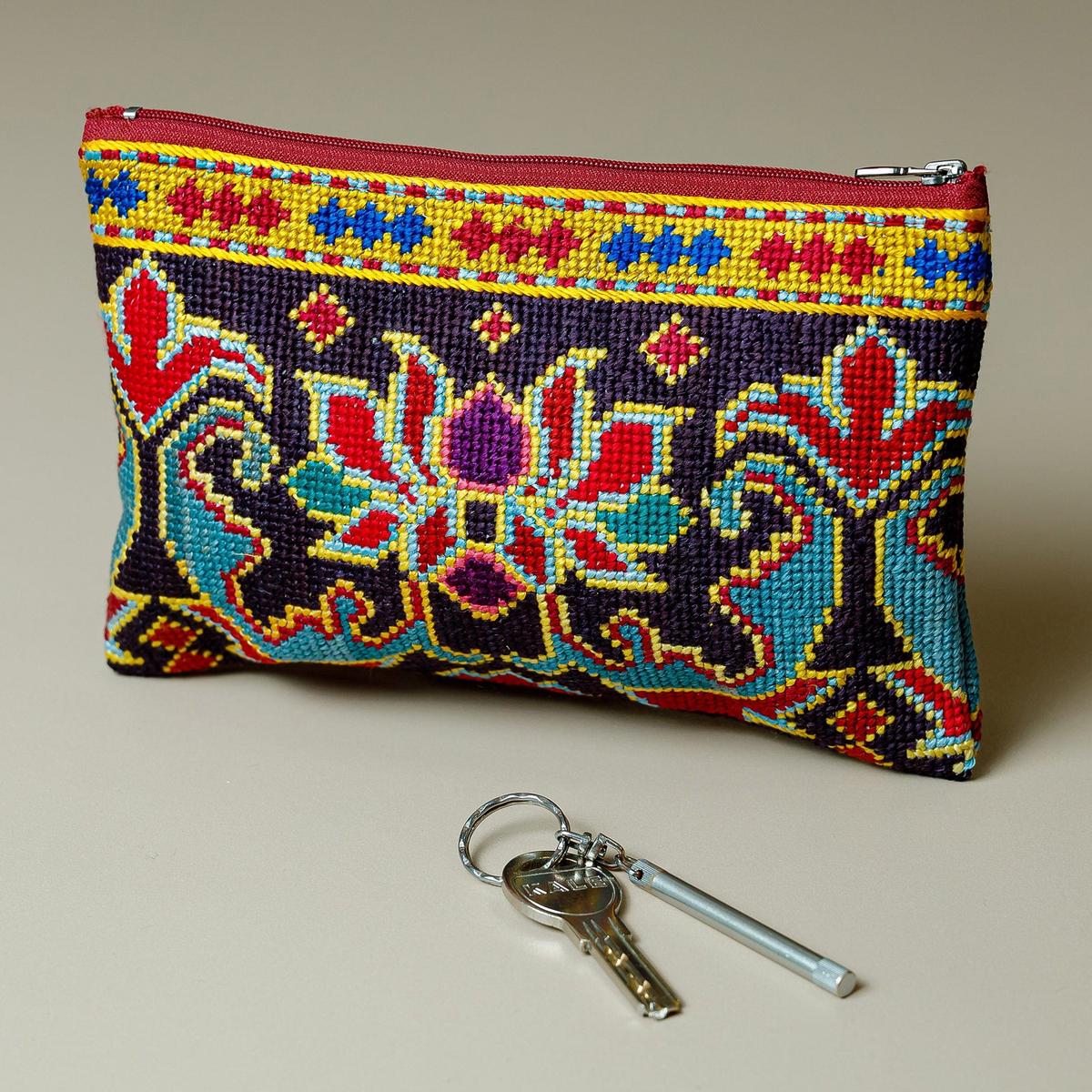 Classic Floral Iroki Embroidered Purple Silk Cosmetic Bag - Palatial Bouquet
