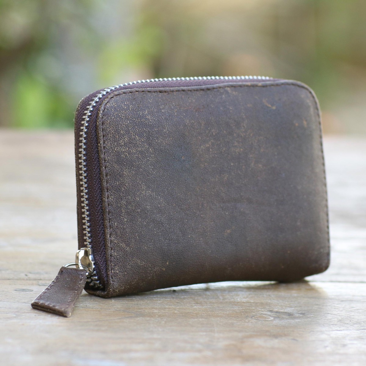 Distressed Brown Leather Wallet from Bali - Coffee Simplicity